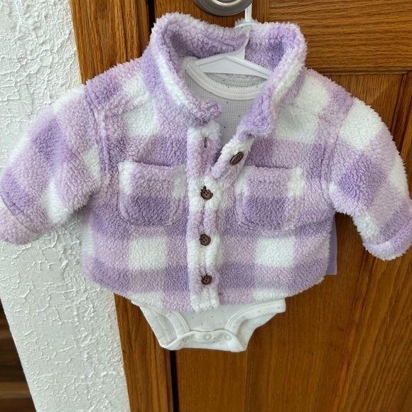 Carter's Other - Carter’s Just For You 3 piece Sherpa Jacket Outfit Set with Brown Buttons 3M